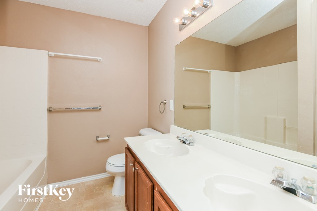a bathroom with a sink and a toilet and a mirror