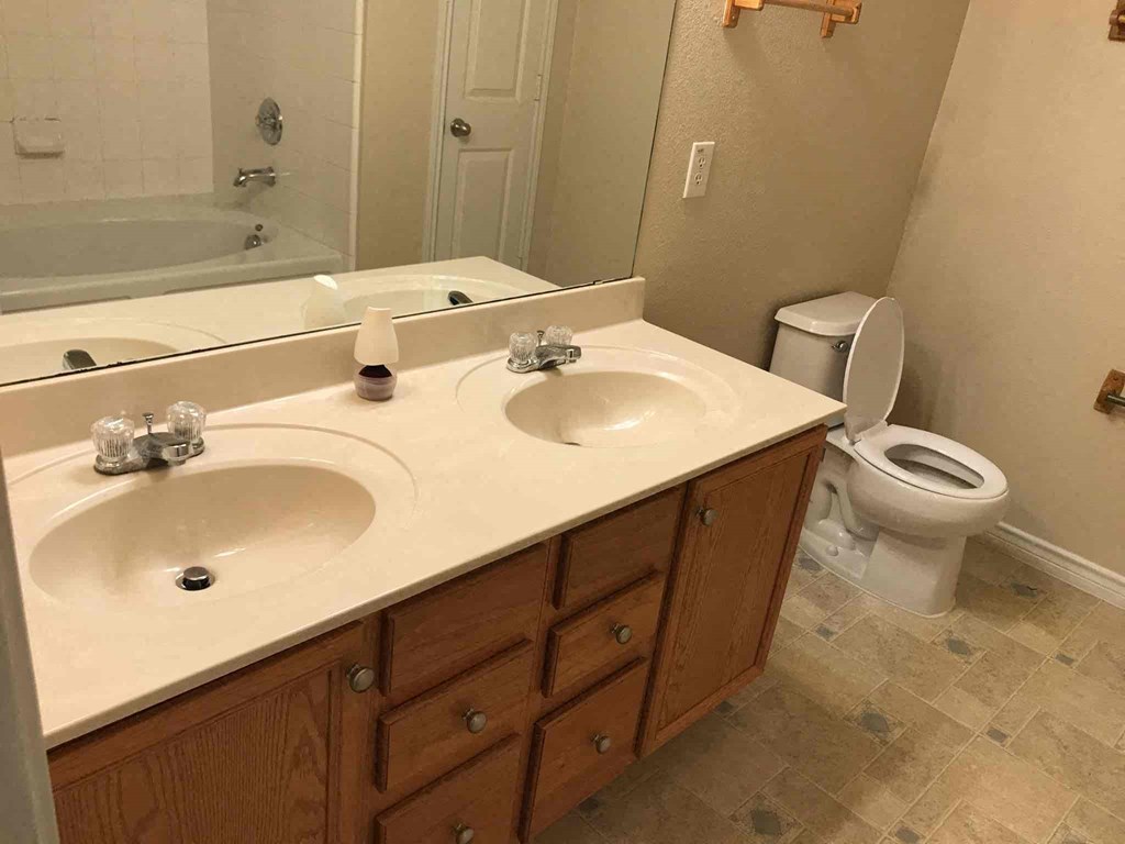 a bathroom with a sink and a toilet and a mirror