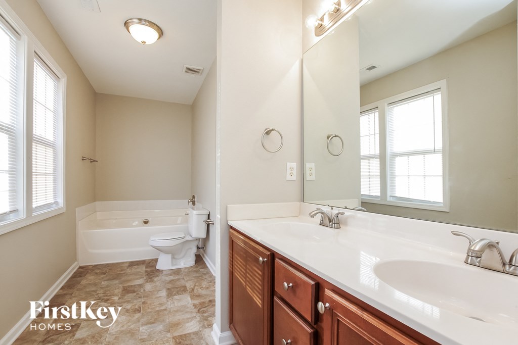 a bathroom with a sink and a toilet and a bath tub