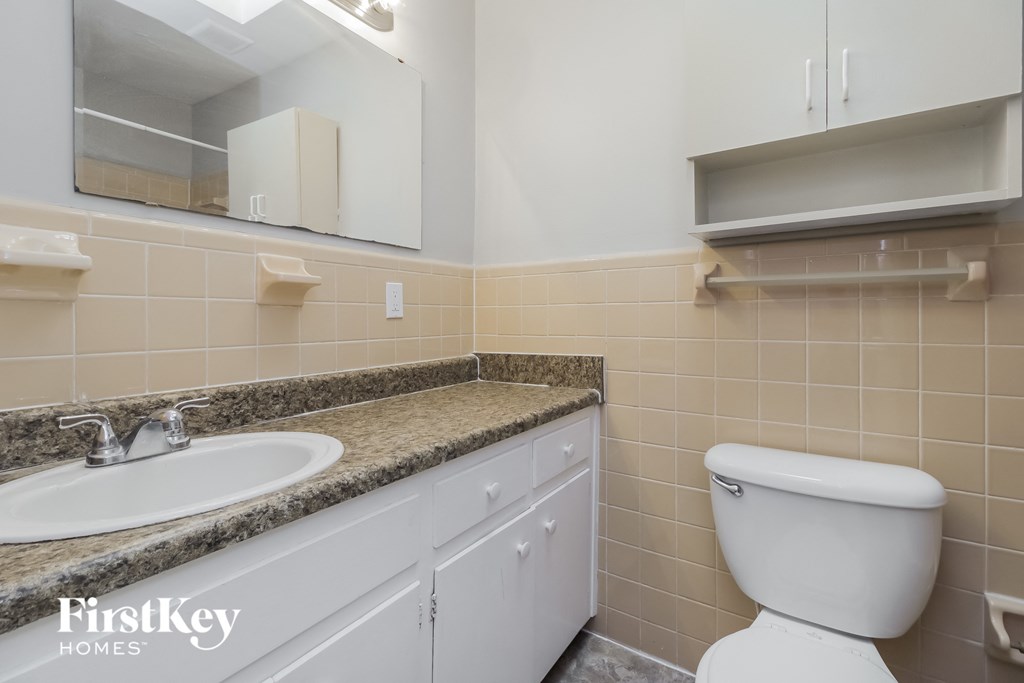 a bathroom with a toilet and a sink and a mirror