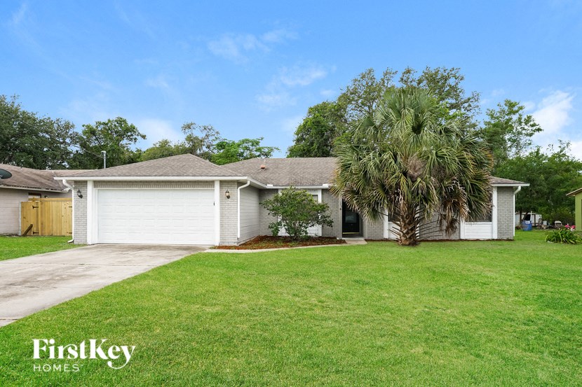 a white house with a palm tree in the yard