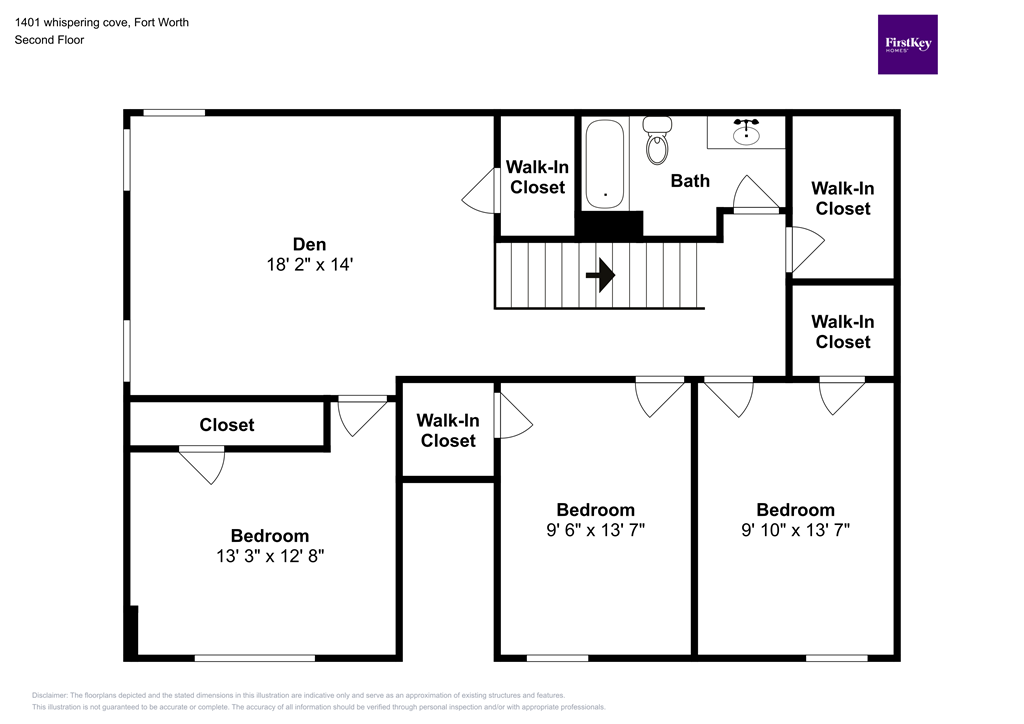 A floor plan for a home with three bedrooms and a bathroom.