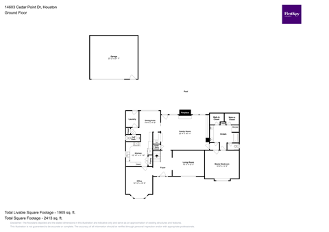 A floor plan for 14603 Cedar Point Dr, Houston Ground Floor is displayed.