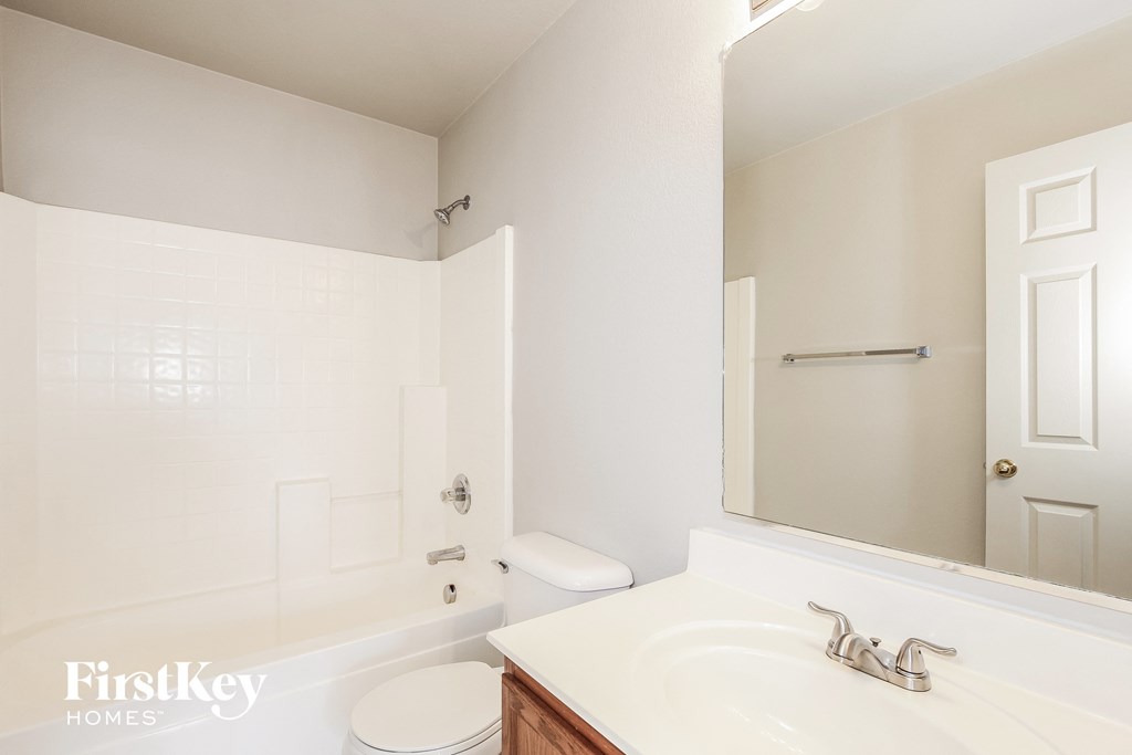 a bathroom with a sink and a toilet and a mirror