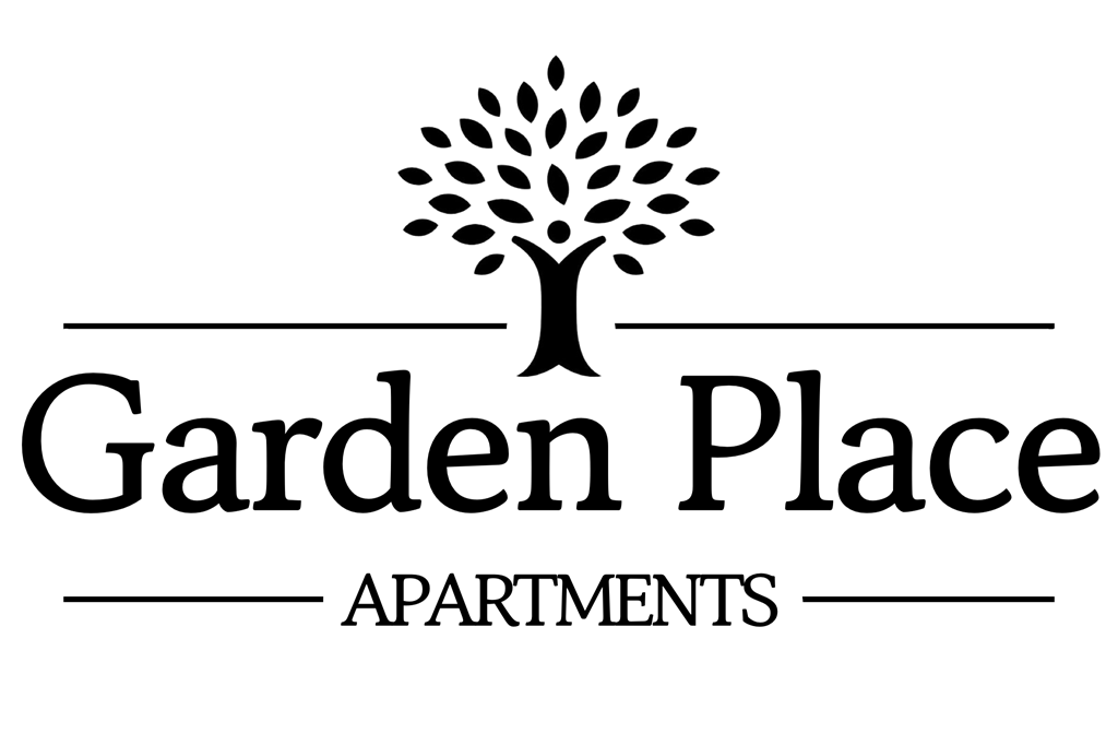 A logo for Garden Place Apartments featuring a tree.