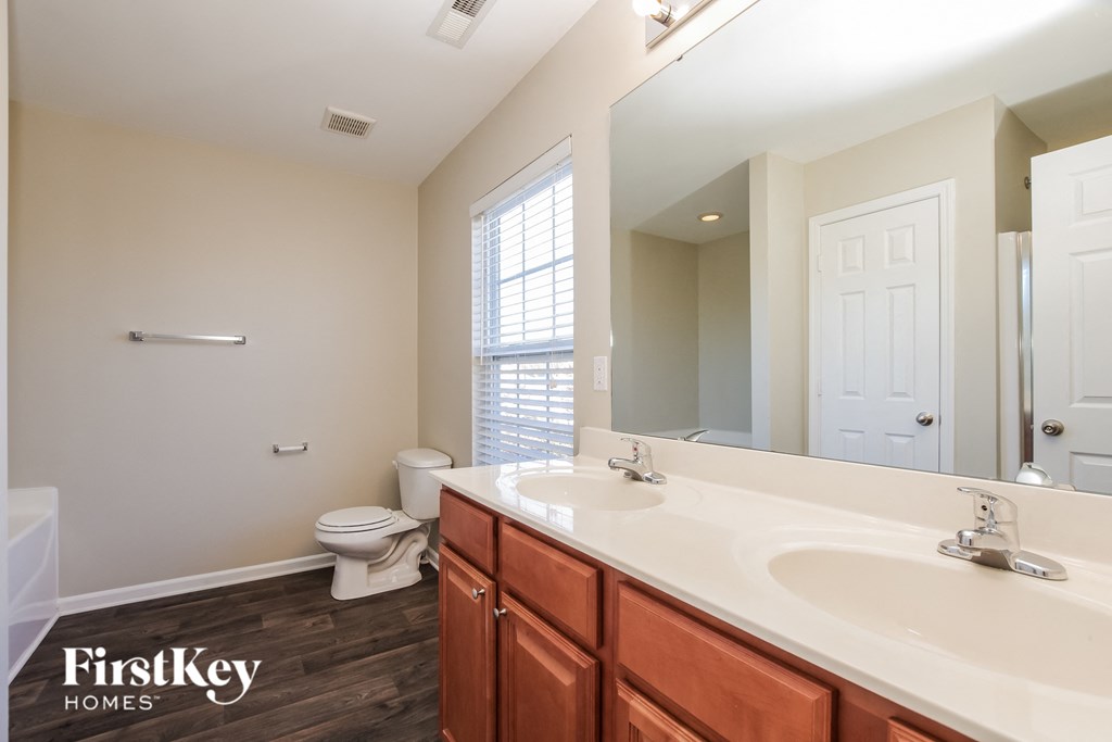 a bathroom with a sink and a toilet and a mirror