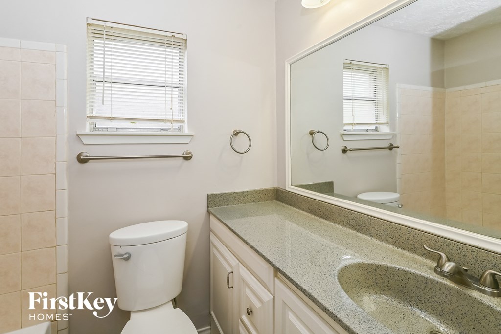 a bathroom with a sink and a toilet and a mirror