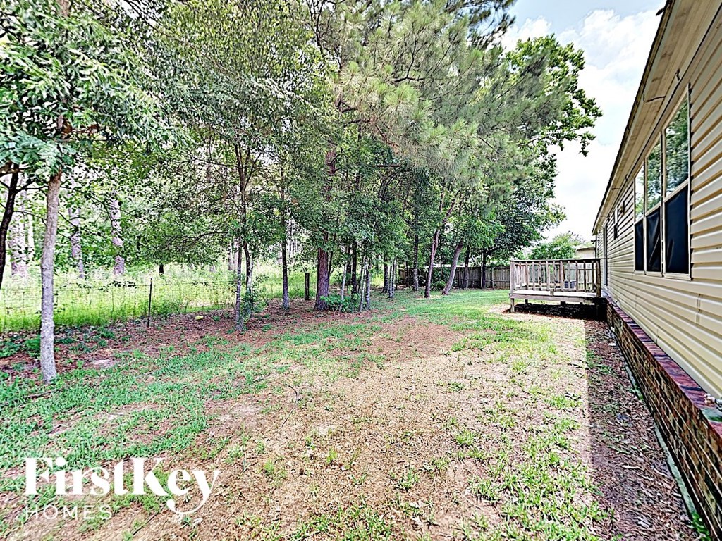 a view of the side of a train in the woods