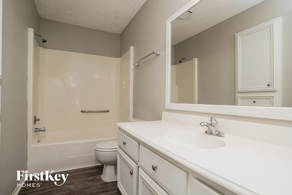 a bathroom with a sink and a toilet and a mirror