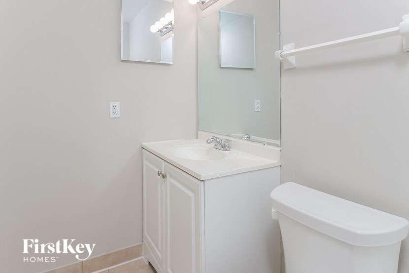 a bathroom with a sink and a toilet and a mirror