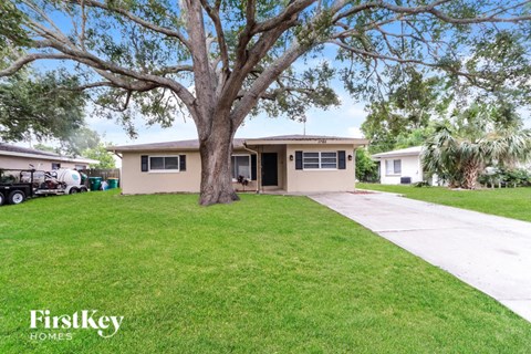 a home with a large tree in the yard and a driveway