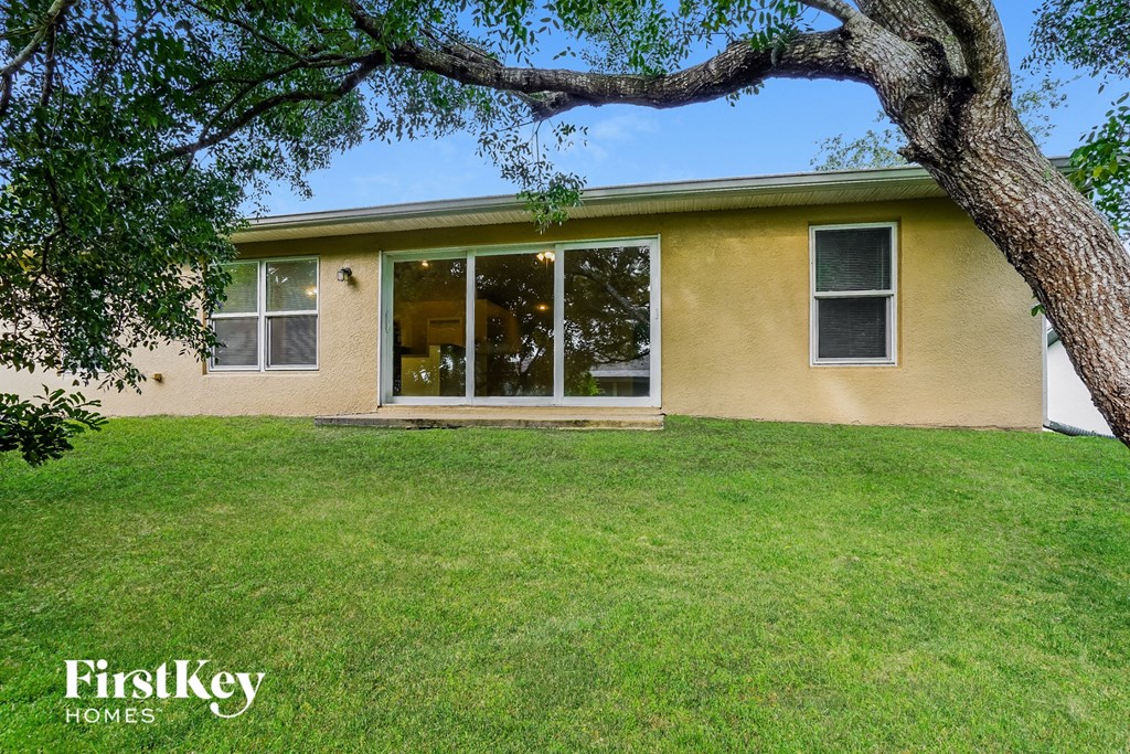 a house with a lawn and a tree in front of it