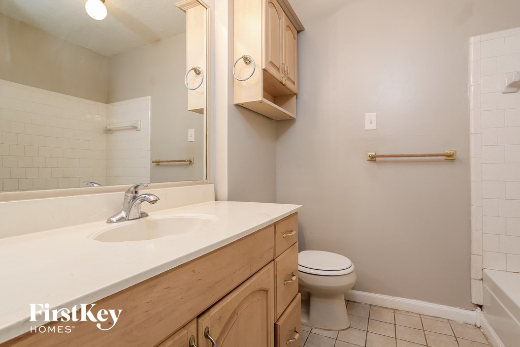 a bathroom with a sink and a toilet and a mirror