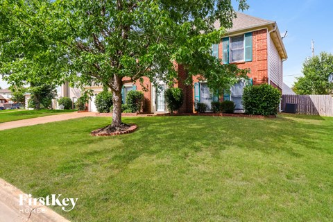 a tree in a yard in front of a house