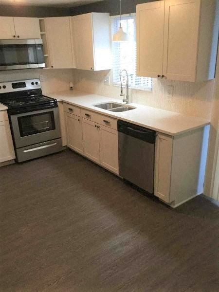 a kitchen with a sink and a stove and