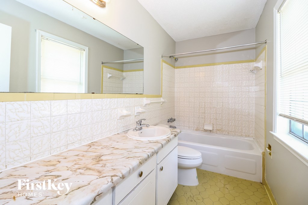 a bathroom with a sink and a toilet and a tub