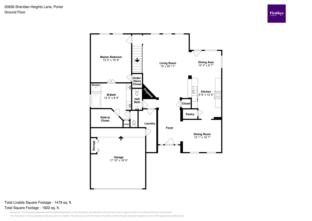 A floor plan for a property at 20035 Sheridan Heights Lane, Porter Ground Floor.