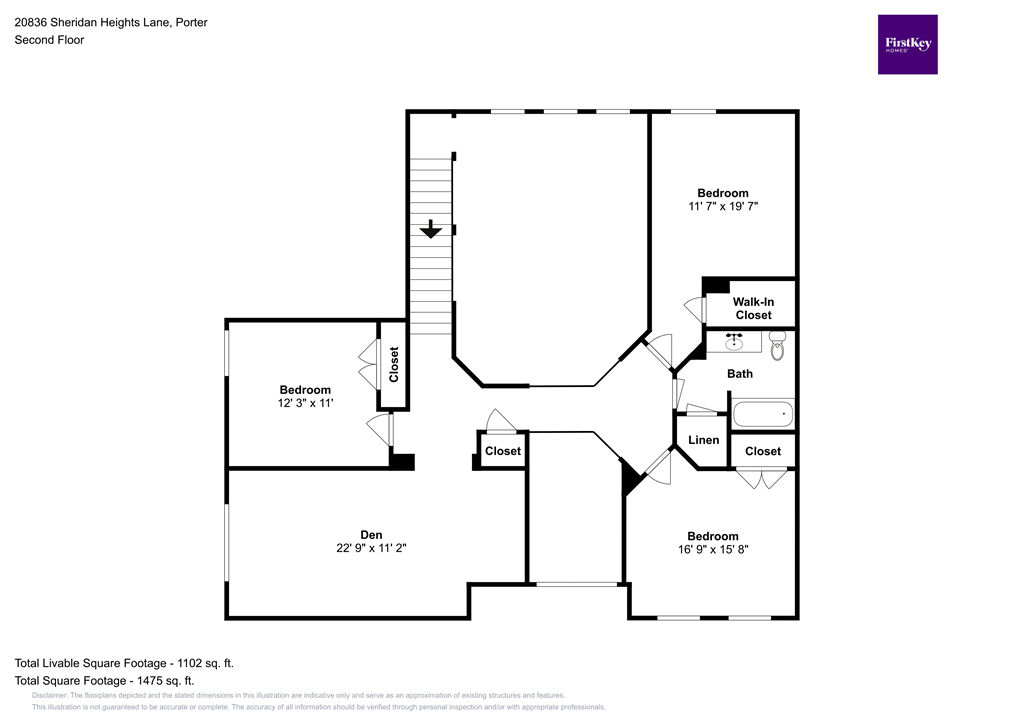 A floor plan of a two bedroom apartment on the second floor of a building.