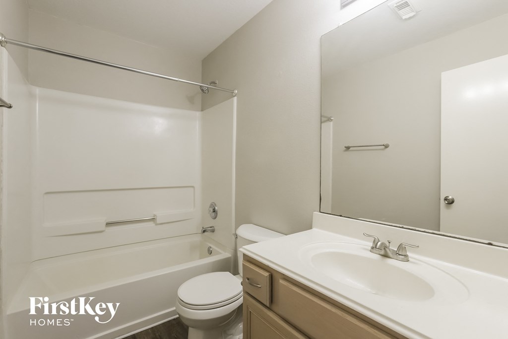 a bathroom with a sink and a toilet and a bath tub