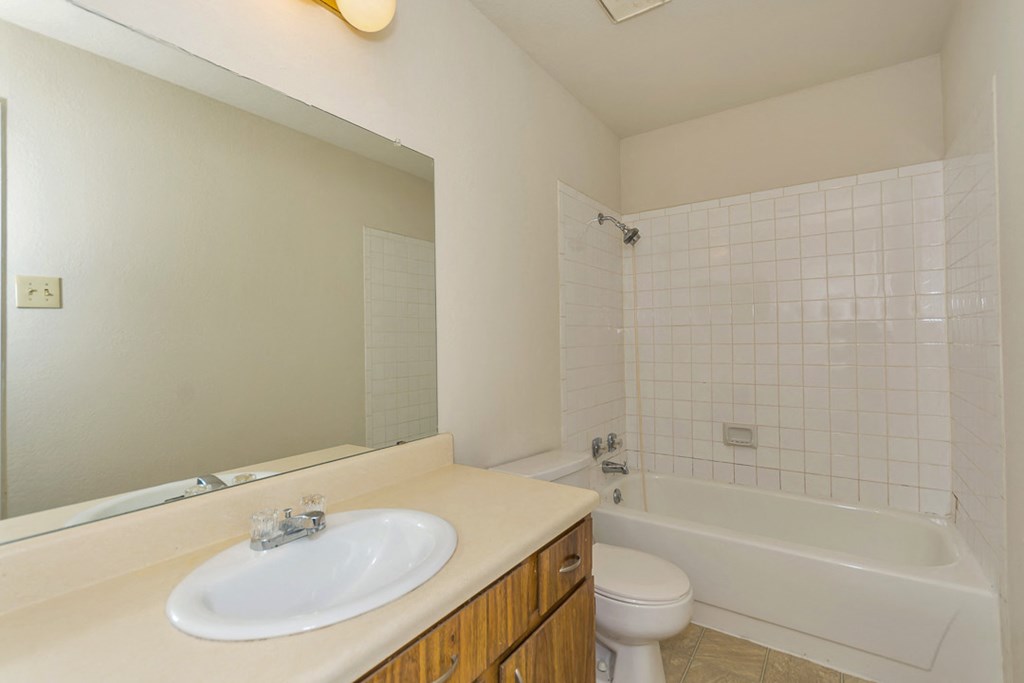 a bathroom with a sink and a tub and a toilet