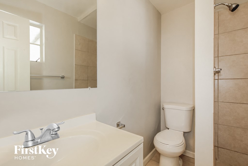 a bathroom with a sink and a toilet and a mirror