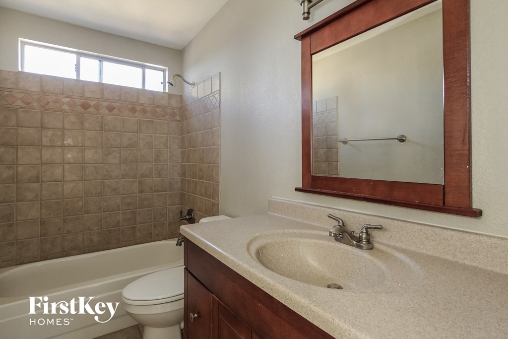 a bathroom with a sink and a toilet and a mirror
