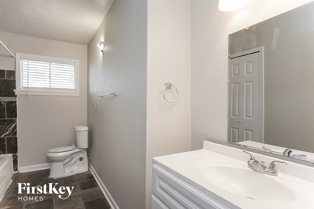 a bathroom with a sink and a toilet and a mirror