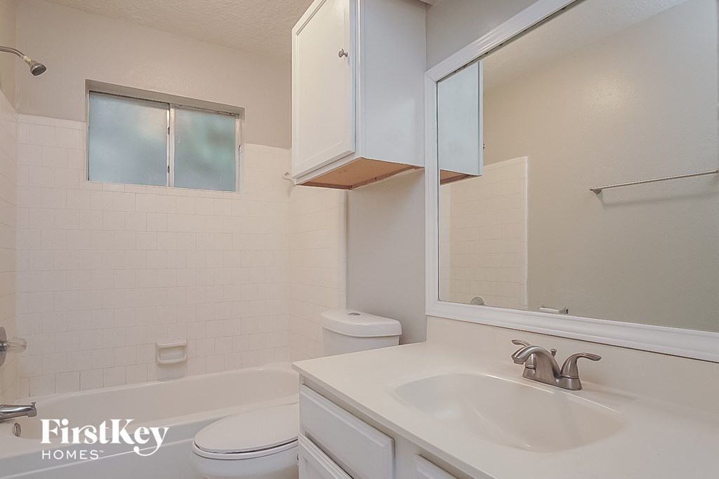 a bathroom with a sink and a toilet and a mirror