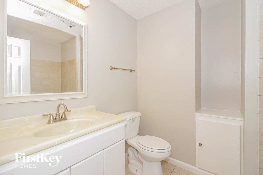 a bathroom with a sink and a toilet and a mirror