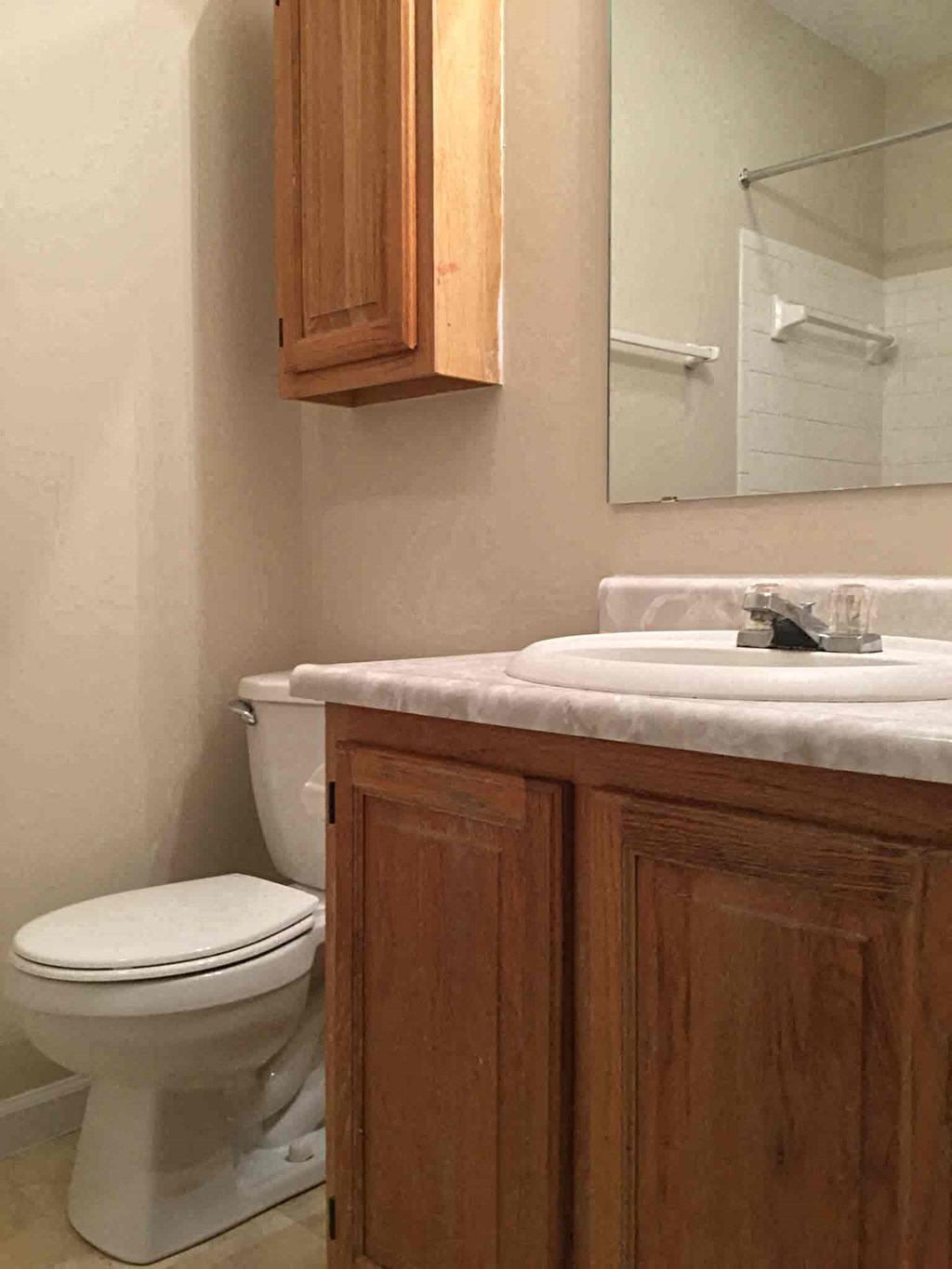A white toilet sits next to a sink in a bathroom.