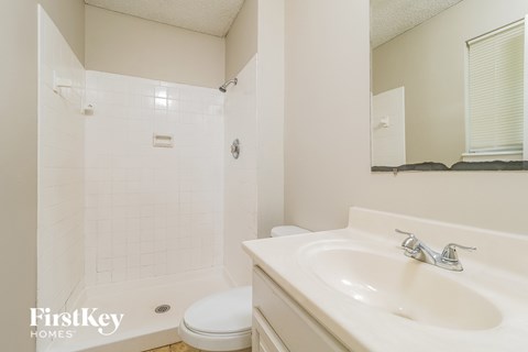 a bathroom with a sink and a toilet and a shower