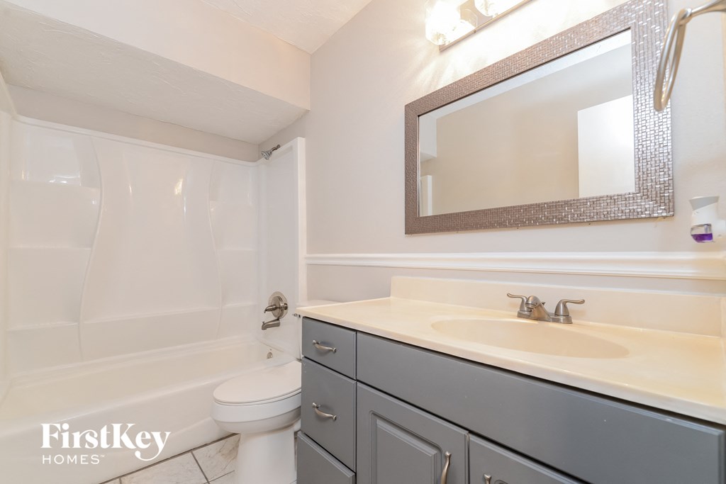 a bathroom with a sink and a toilet and a mirror