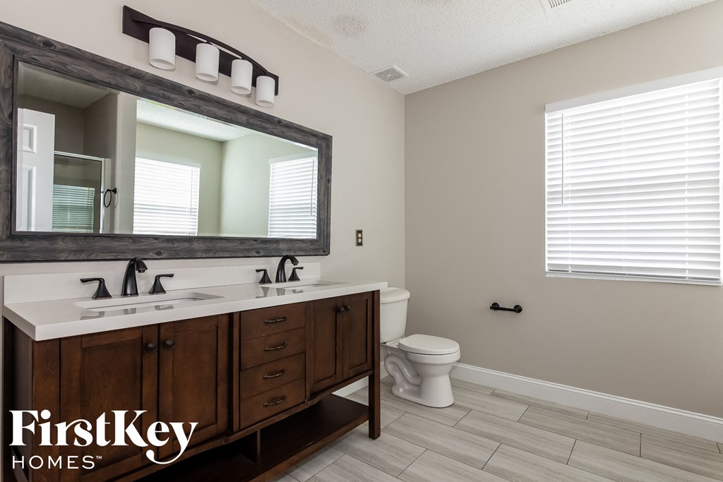 a bathroom with a sink and a toilet and a mirror