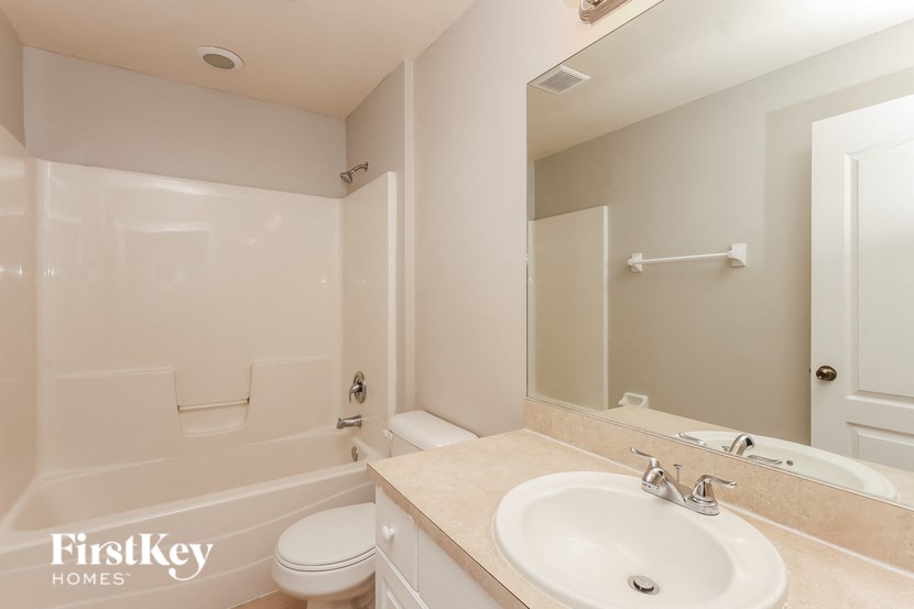a bathroom with a sink and a toilet and a mirror