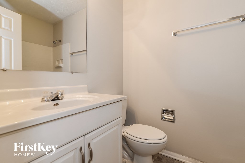 a bathroom with a sink and a toilet and a mirror