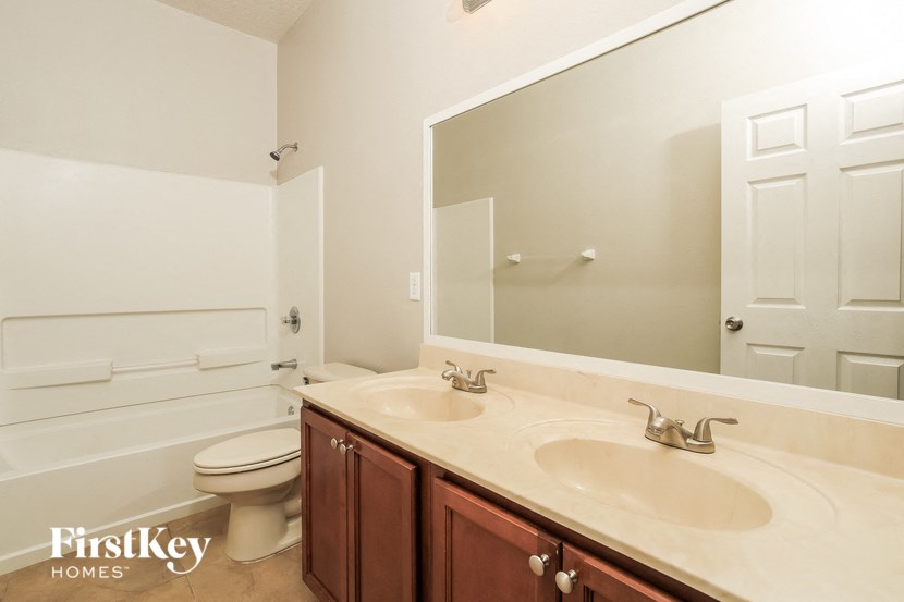 a bathroom with a sink and a toilet and a mirror