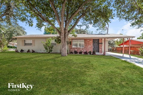 a house with a lawn and a tree in front of it