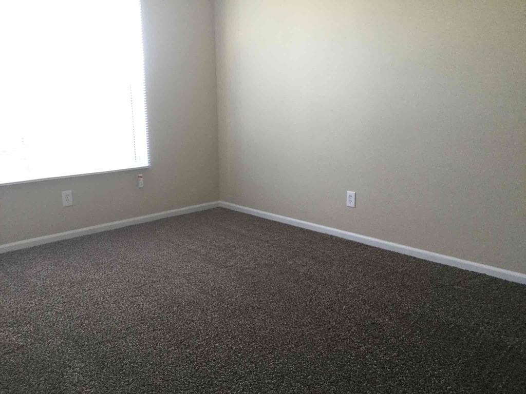 an empty room with carpet and a window
