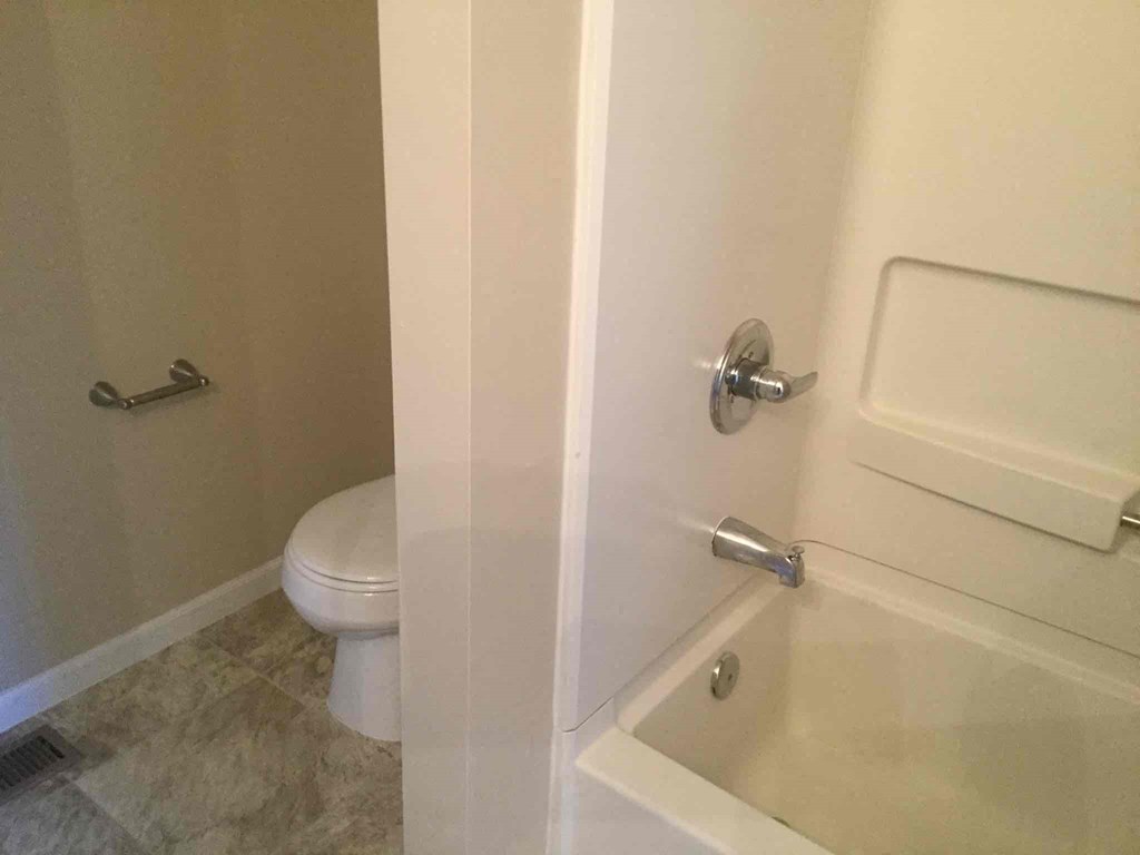 a bathroom with a toilet and a bath tub