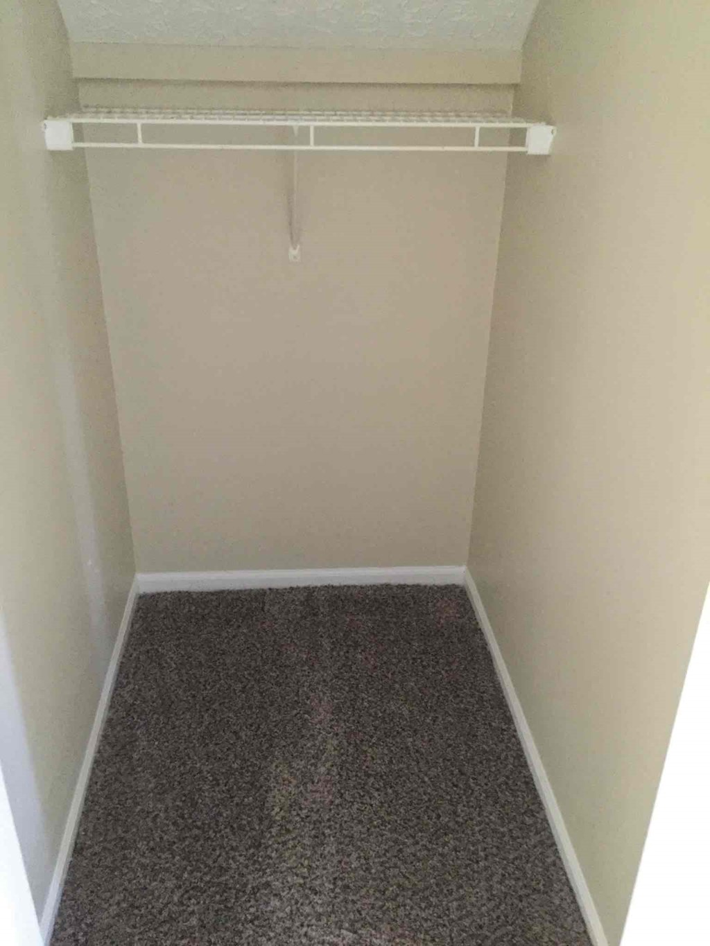 a empty closet in a small room with a carpet