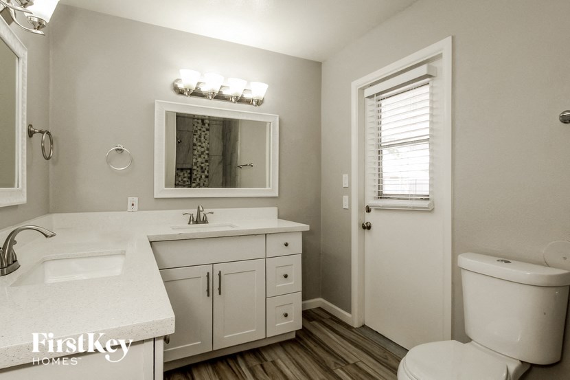 a bathroom with a toilet and a sink and a mirror