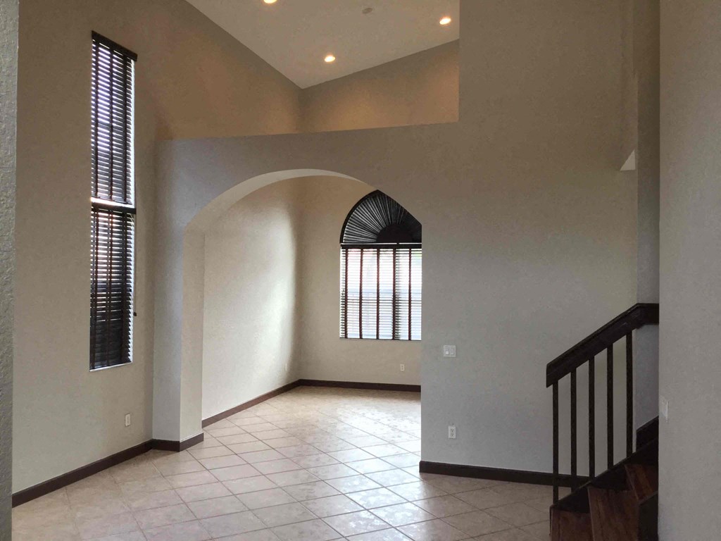 a view of the living room from the staircase