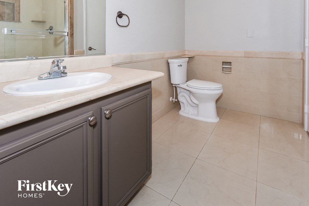 a bathroom with a sink and a toilet and a mirror