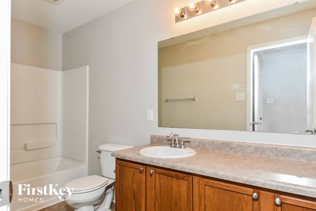 a bathroom with a sink and a toilet and a mirror