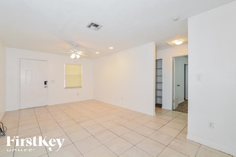 the living room is clean and ready to be staged