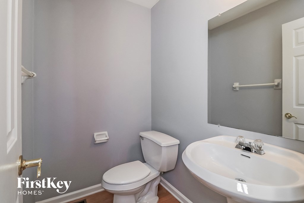 a bathroom with a sink and a toilet and a mirror