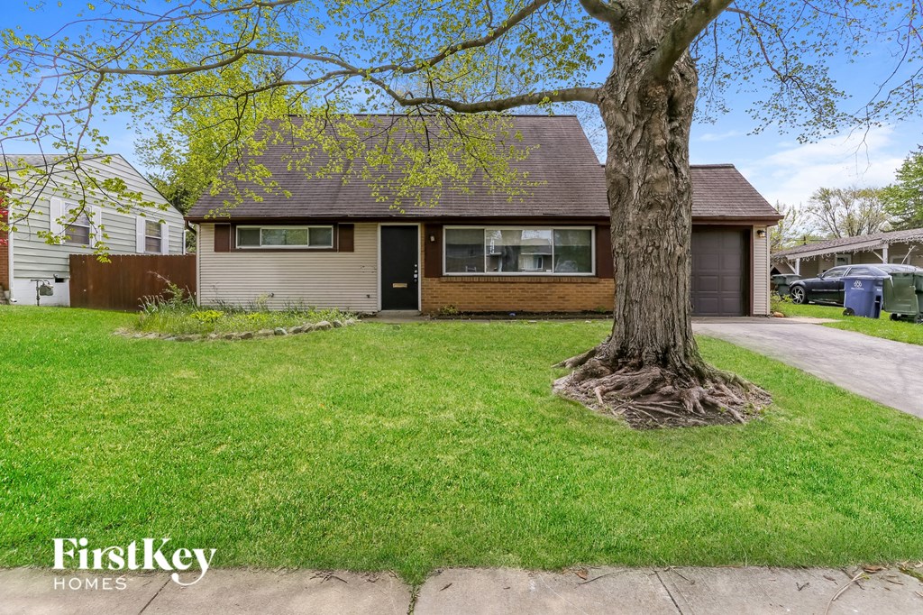 a small house with a tree in the front