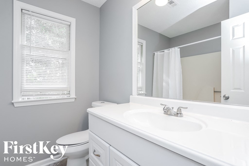 a bathroom with a sink and a mirror and a toilet