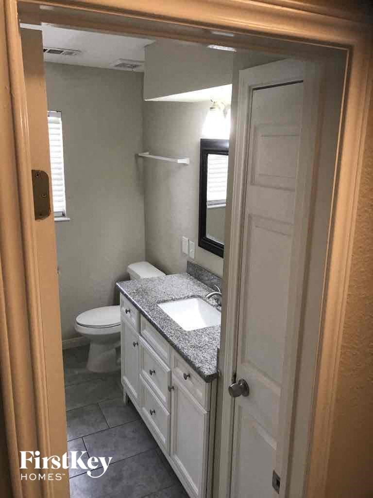 a bathroom with a sink and a toilet and a mirror