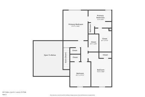 A floor plan of a home with two primary bedrooms, two bathrooms, and a closet.